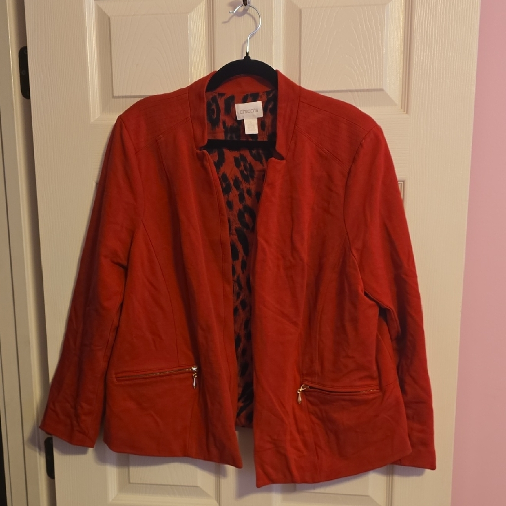 Chico's‎ Vibrant Red Blazer with Animal Print Lining